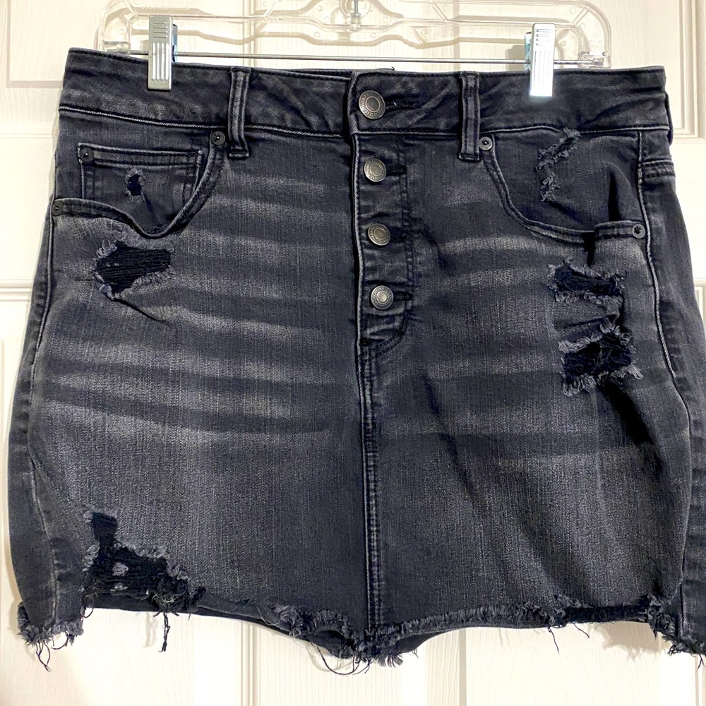 American Eagle deconstructed denim button-fly mini